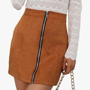 2 Pack - High Waist Camel Faux Suede Short  Mini Skirt